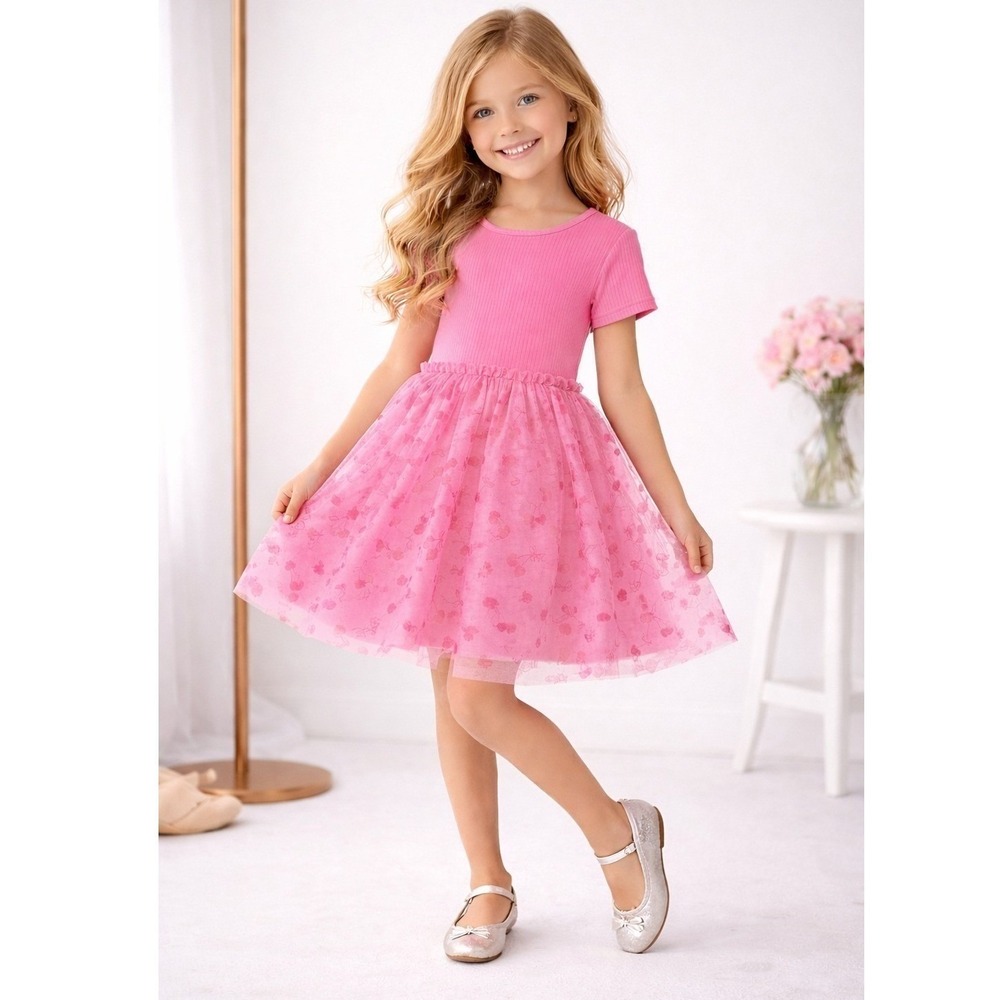 Wonder Nation Pink Cherry Hearts Tulle Tutu Dress Small 6-7 New NWT